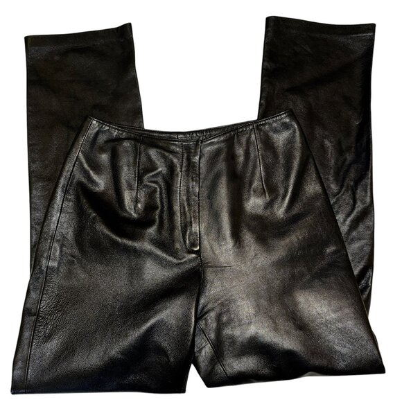 Yvonne Marie Pants - Vintage Yvonne Marie Black Leather Pants | Flat Front | Straight Leg | Size 4